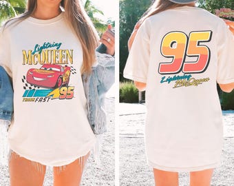 Vintage Lightning McQueen T-Shirt, Disney Cars Film T-Shirt, Retro 90er Jahre Cartoon Charakter Design, Cars Land Familienausflug Geschenk, Kinder Disney Shirt