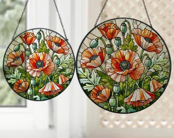 California Poppy Flower Glass Decor, Flower Suncatcher, Floral Lover Gift, Poppy Window Art, Yard Decoration, Gift for Mom