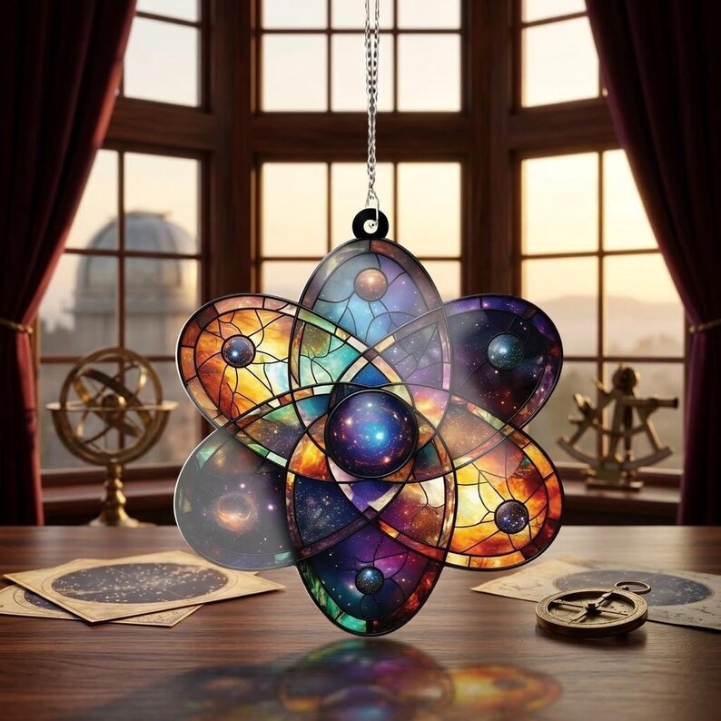 Galaxy Atom Acrylic Window Hanging, Science Teacher Gift, Lab Week 2026, Scientist & Science Mom Gift, Class Decor, Lab Teacher Ornament image 2