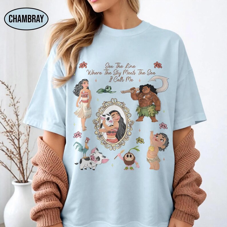 Camiseta vintage de la princesa Moana con lazo coqueto, camiseta de Disney de Maui Hei Hei Pua, camiseta con estética femenina para viaje de chicas a Disneyland WDW imagen 4