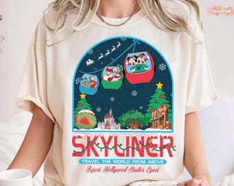 Vintage Mickey and Friends Christmas Skyliner Travel The World From Above, Crop Top, Disneyland Hollywood Studio Epcot Xmas Family Matching