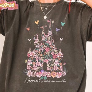 Disney Castle Floral T-Shirt, Crop Top, Vintage Disney Design, Happiest Place on Earth, Magic Kingdom Inspired, Classic Theme Park Style