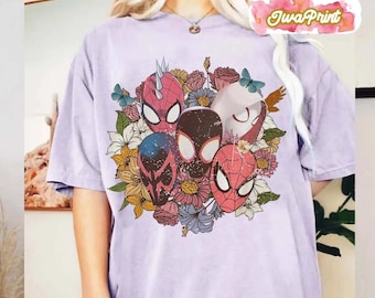 Spider Man Across The Spider Verse T-Shirt, Shirt, Floral Design, Ghost-Spider, Spider Punk, Spider Gwen, Miles Morales Superhero Tee
