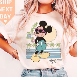 Retro 90s Mickey Beach T-Shirt, Summer Vacation Design, Disney Holiday Collection, Perfect for Disney Fans, Beach Vibes Gift