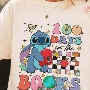 Stitch Teacher 100 Days of School T-Shirt, Crop Top, Disneyland Back To School Gift For Teacher, Stitch Angel 100 Days In The Books Tee