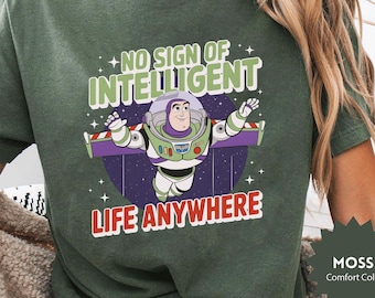 レトロな90年代トイ・ストーリー バズ・ライトイヤーTシャツ、知的生命体の兆候なしデザイン、ディズニー・ピクサーコレクション、スペースレンジャーTシャツ、家族お揃いギフト