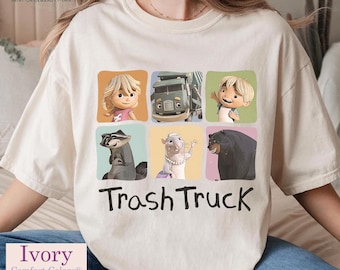 Trash Truck Tee, Fun Cartoon Characters, Family Matching Shirt, Perfect Birthday Gift for Kids, Truck Theme Design, Fan Favorite Apparel