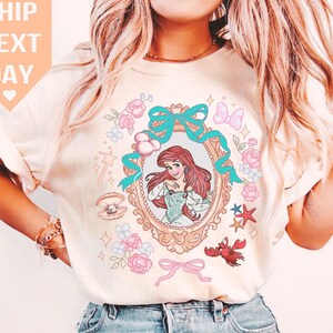Retro 90s Disney Ariel Princess Shirt, Coquette Bow Tee, The Little Mermaid Collection, Gift for Her, Vintage Cartoon Design
