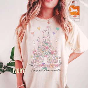Retro 90s Happiest Place on Earth T-Shirt, Disney Castle Floral Print, Magic Kingdom Shirt, Vintage Disney Style, EricaPrints Inspired