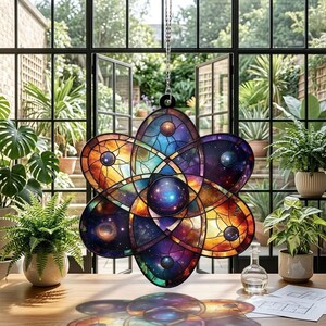 Galaxy Atom Acrylic Window Hanging, Science Teacher Gift, Lab Week 2026, Scientist & Science Mom Gift, Class Decor, Lab Teacher Ornament image 3