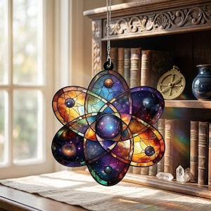 Galaxy Atom Acrylic Window Hanging, Science Teacher Gift, Lab Week 2026, Scientist & Science Mom Gift, Class Decor, Lab Teacher Ornament image 1