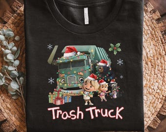 Trash Truck Christmas T-Shirt, Crop Top, Fun Cartoon Characters, Family Matching Tee, Christmas Gift for Kids, Truck Theme Holiday Wear