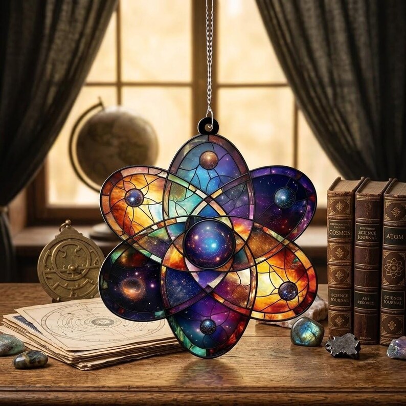 Galaxy Atom Acrylic Window Hanging, Science Teacher Gift, Lab Week 2026, Scientist & Science Mom Gift, Class Decor, Lab Teacher Ornament image 6