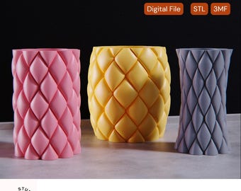 Diamond Pattern Vase Set: Modern 3D Print Planter (STL File)