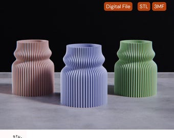3D Printed Accordion Vase: Modern Ribbed Flower Pot STL File (Digital Download)