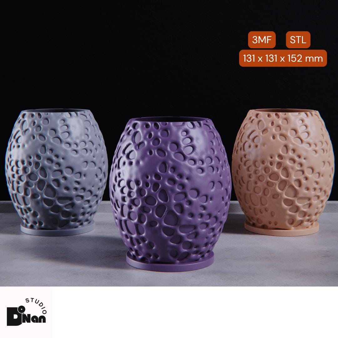 Vase Texture File Organic Texture Vase - STL 3MF File for 3D Printing, Organic Texture ...