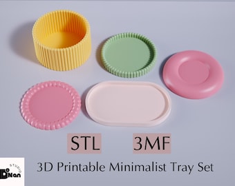 Bandeja impresa en 3D STL y 3MF: decoración minimalista para el hogar, juego de bandejas decorativas