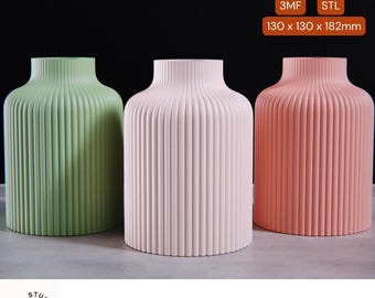 Ribbed Stria Vase - Modern 3D Print STL File (Digital Download)