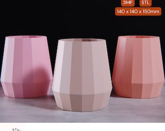 Geometrisk fasetterad vas - 3D-utskriven kruka, modern heminredning STL-fil