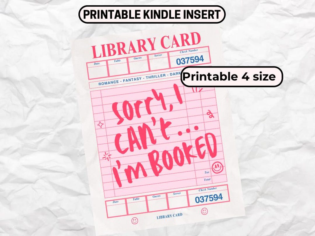 Kindle Insert - Kindle Library Card Insert - Printable Kindle Insert ...