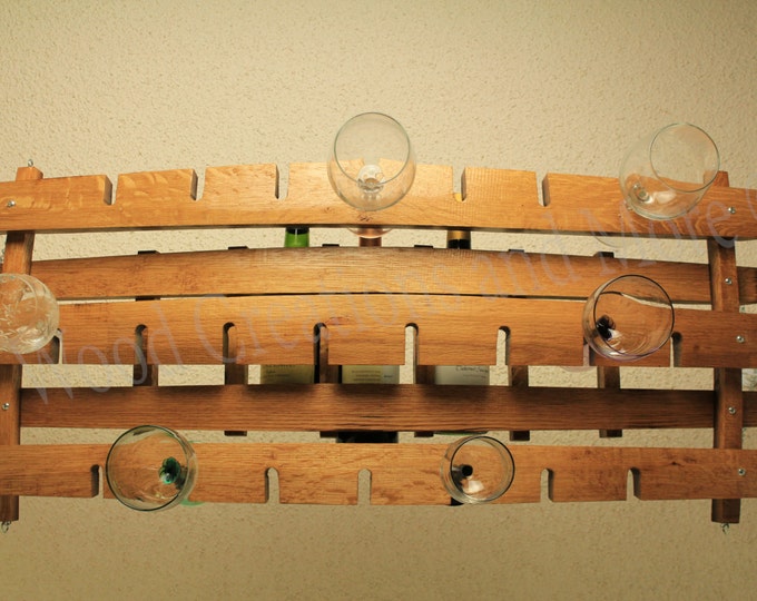 Hanging Wine Glass & Bottle Rack Made From Oak Barrel Stave Etsy