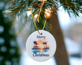 Ocean-Sunset -Ceramic Ornament,-Gift-Custom Christmas Ornament-Sublimated-Merry Christmas-Made in USA