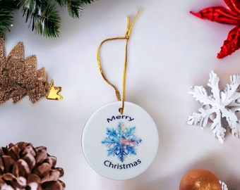 Snowflake Ceramic Ornament, Gift, Custom Christmas, Ornament Custom and Sublimated Merry Christmas