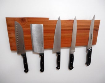 Unique Old Growth Ca Sierra Knife holder Live Edge Redwood, Strong Recessed Magnetic, House, Gift, Knife, Re-purposed, L@@K
