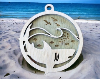 Shark Ornament, Gift, Custom Christmas, Ornament Custom Laser Engraved and Sublimated
