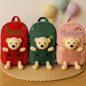 Sac à dos avec nom personnalisé pour tout-petits ours en peluche | Cartable pour enfants | Rentrée des classes, souvenir | Sac à dos ours en peluche, sac à dos personnalisé