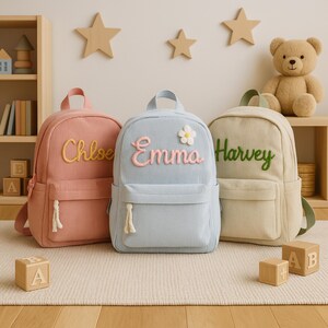Custom Name Toddler Backpack Hand Embroidered | Kids School Bag | Custom Keepsake | Preschool & Nursery Backpack, Personalised Backpack