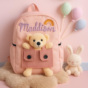 Sac à dos pour tout-petit ours en peluche avec nom personnalisé | Cartable pour enfants | Rentrée des classes, souvenir | Sac à dos ours en peluche, sac à dos en peluche personnalisé