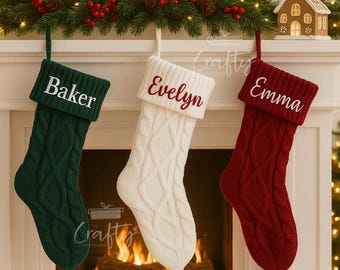 Personalised Name Knit Christmas Stocking | Embroidered Xmas Decor | Custom Holiday Stocking | Family Christmas Gift | Xmas Mantel Decor