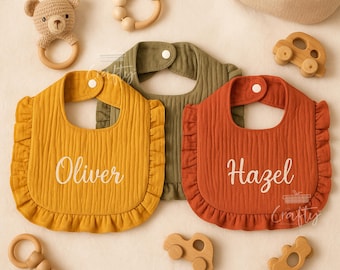 Personalised Name Baby Bib | Ruffle Cotton Bib with Name | Custom Embroidery Gift | Soft Bib for Newborns & Toddlers | Baby Gift | Cute Bib