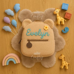 Sac à dos doux pour tout-petits ours en peluche avec nom personnalisé | Cartable pour enfants | Rentrée des classes, souvenir | Sac à dos ours en peluche, sac à dos en peluche personnalisé