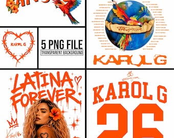 Paquete de 5 imágenes PNG de la gira Tropicoqueta 2026 de Karol G, diseño de camiseta de concierto (archivo digital)