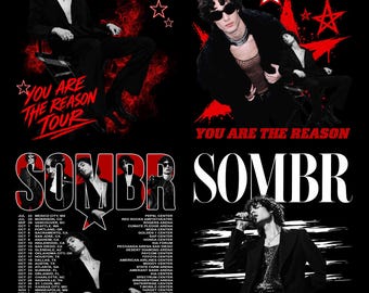 Paquete de 4 archivos PNG de la gira Sombr You Are The Reason: Merchandising para fans de Sombr (descarga digital)