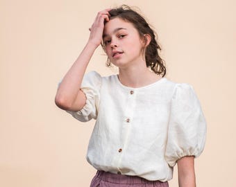 Leinen Puffärmel Bluse | Handmade Kleinkind & Kinder Kleidung