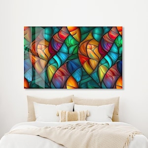 Abstract Glass Wall Art, Extra Large Wall Decor, Stained Glass Wall Art, Living Room Home Decor, Tempered Glass Art, Housewarming Gift