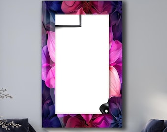 Floral Abstract Tempered Glass Wall Mirror: Modern Home Decor