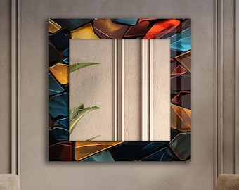 Abstract Tempered Glass Wall Mirror: Modern Home Decor