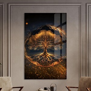 Tree of Life Extra Large Wall Decor, Tempered Glass Wall Art, Stained Glass Wall Art, Living Room Home Decor, Abstract Glass Art,