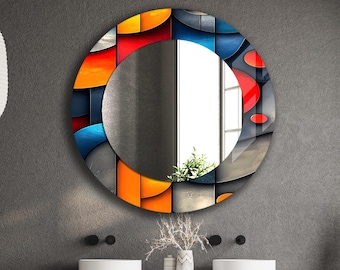 Moderne Abstrakte Runde Spiegel Bunte Glas Wand Kunst Badezimmer Eitelkeit Dekor