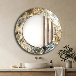 Specchio da parete in vetro temperato astratto con tema marmo: arredamento moderno per soggiorno e bagno