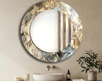 Marble Theme Abstract Tempered Glass Wall Mirror: Modern Living room & Bathroom Home Decor