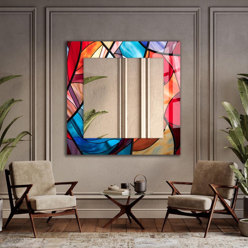 Abstract Tempered Glass Round Wall Mirror: Modern Art Decor - Etsy
