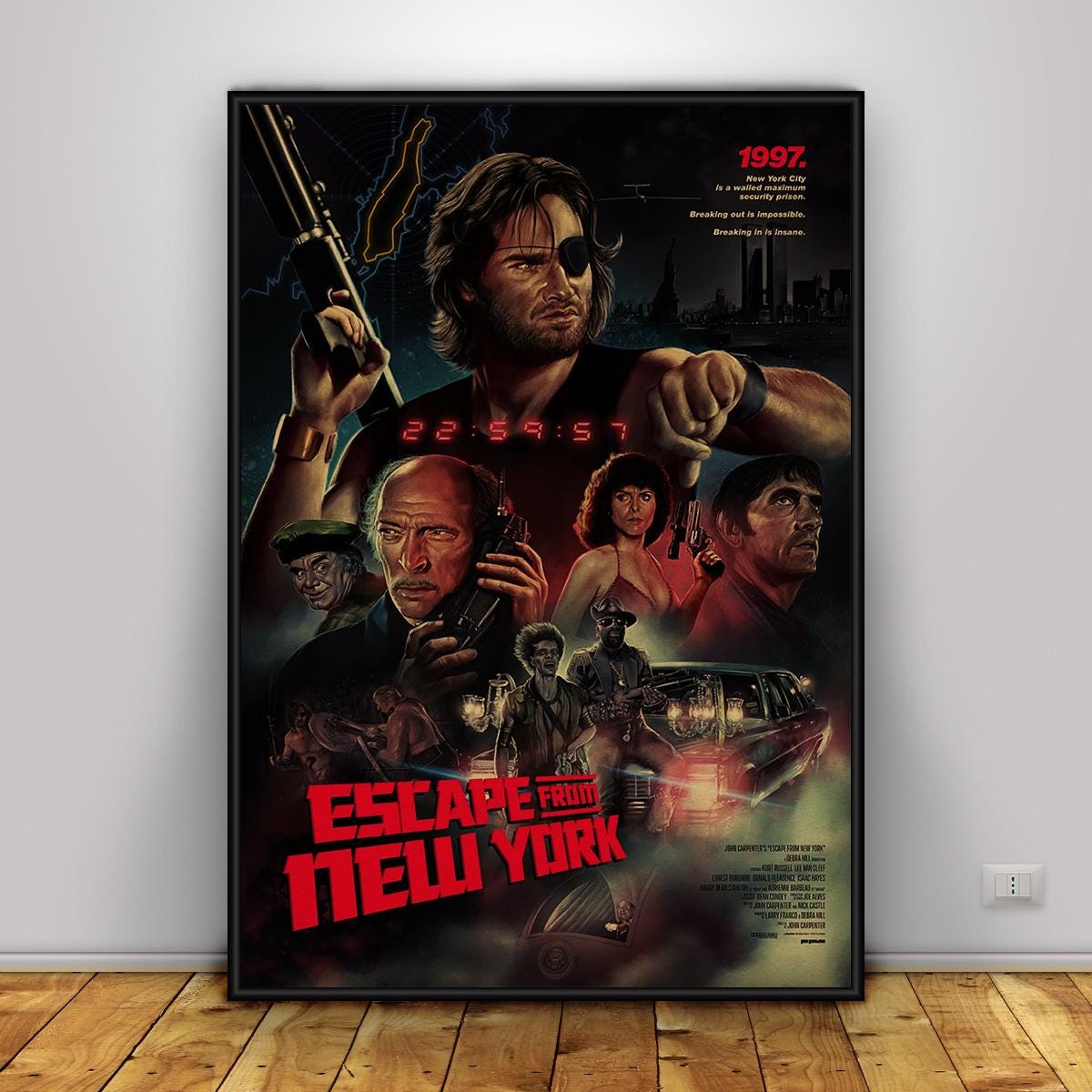 Escape From New York Retro T-Shirt - 80s Movie Film Tee With Snake Plissken Poster Design, Grey Cotton, Men's Regular Fit