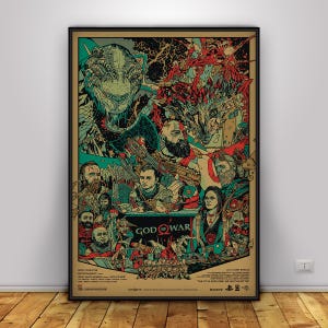 Póster de God of War / Arte mural de Kratos y Atreus / Decoración del hogar / Impresión en papel kraft / Póster de regalo / Póster de juego
