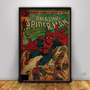 Póster de portadas antiguas de cómics de Marvel / Arte mural de Spiderman / Decoración del hogar / Impresión en papel kraft / Póster de regalo / Póster de película