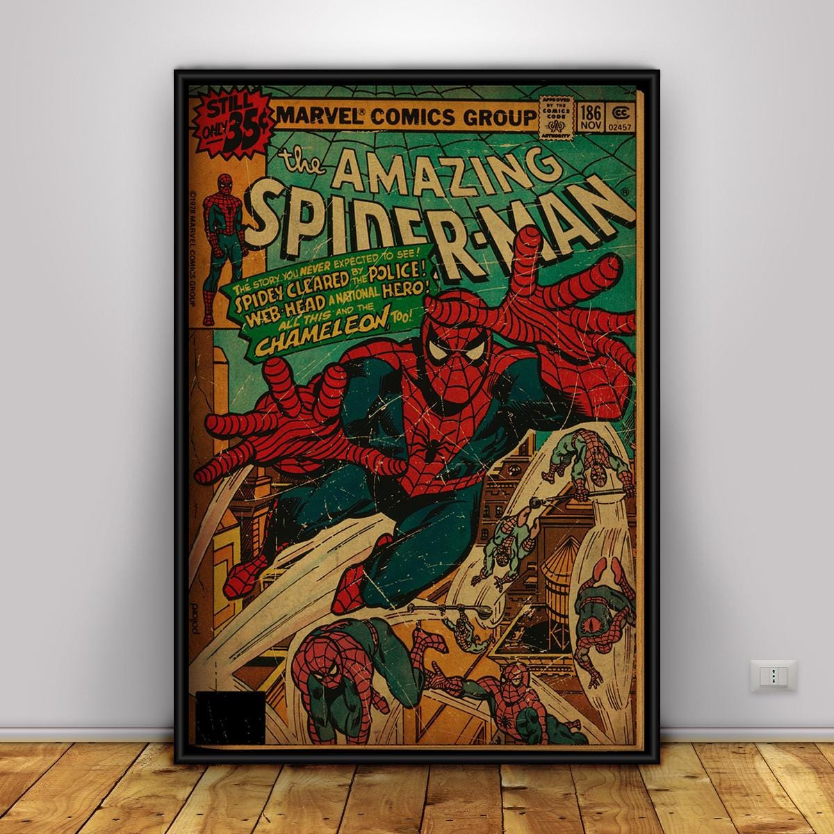 Affiche A4 Vintage Spider-Man Marvel - The House Of Ember Comics - Papier Photo Brillant 180 G/m² - Sans Cadre